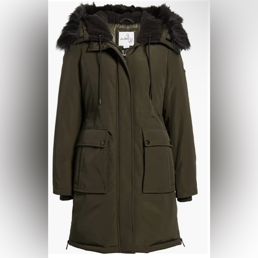 SAM EDELMAN PUFFER JACKET FAUX FUR TRIM PARKA XSMALL